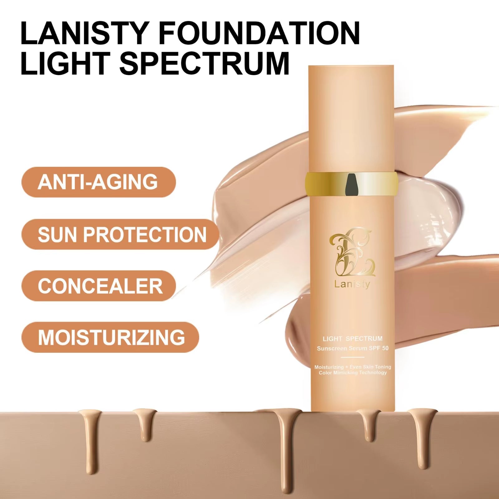 4 in 1 Foundation Liquid- Hydrating Medium Full Coverage Concealer Spf50+ Inspired Longwearing & Waterproof Makeup 1Oz(30Ml)