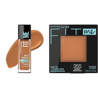 Fit Me Matte + Poreless Liquid Foundation Makeup & Pressed Powder Face Makeup, Warm Coconut & Coconut, 1 Count Each