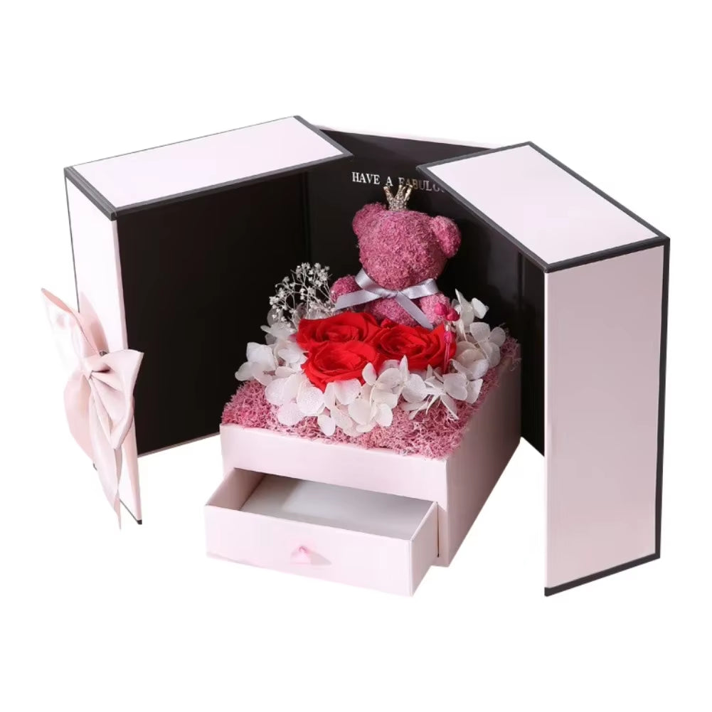 Valentine'S Day Rose Bear Gift Box Eternal Rose Gift Box for Women Girlfriend Birthday Paryt Mother'S Day Christma New Year Gift