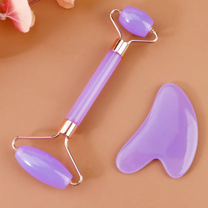 2Pcs Double-End Gua Sha Massage Roller Neck Face Board Facial Skin Lifting Scraper Anti-Wrinkle Beeswax Stone Scraping Massager