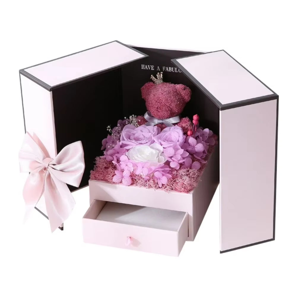 Valentine'S Day Rose Bear Gift Box Eternal Rose Gift Box for Women Girlfriend Birthday Paryt Mother'S Day Christma New Year Gift