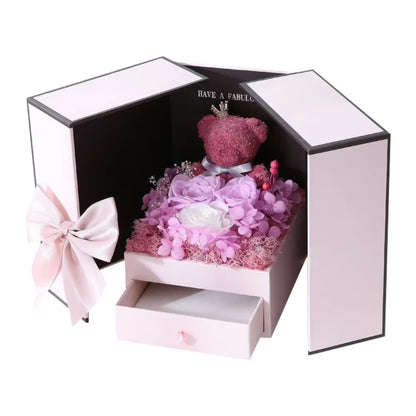 Valentine'S Day Rose Bear Gift Box Eternal Rose Gift Box for Women Girlfriend Birthday Paryt Mother'S Day Christma New Year Gift