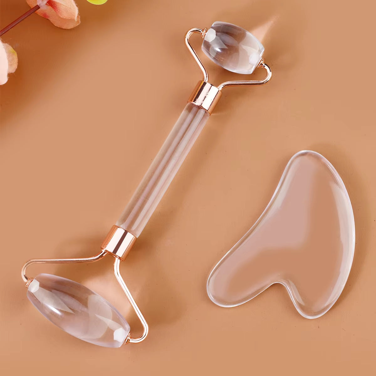 2Pcs Double-End Gua Sha Massage Roller Neck Face Board Facial Skin Lifting Scraper Anti-Wrinkle Beeswax Stone Scraping Massager